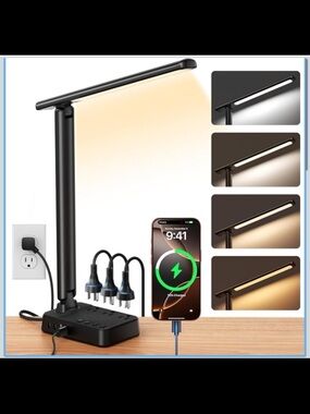 LED Desk Lamp with USB Charging 3AC outlets 4 USB ports